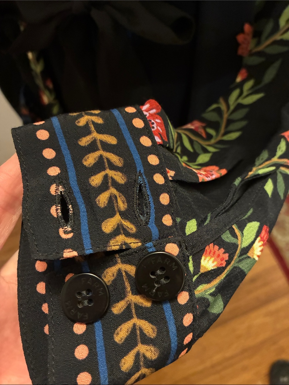 FARM Rio NWT Large Toucan Garden Black Button Front Midi Dress w/Tie & Pockets - Picture 6 of 16